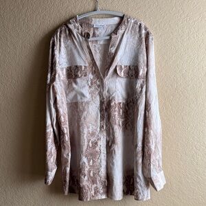 Calvin Klein Beige and Brown Patterned Blouse